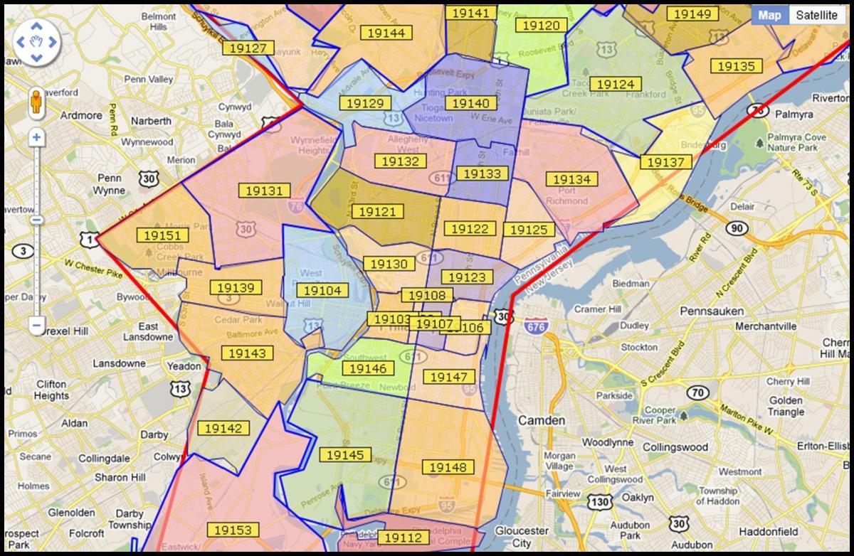 mapa handiagoa Philadelphia area